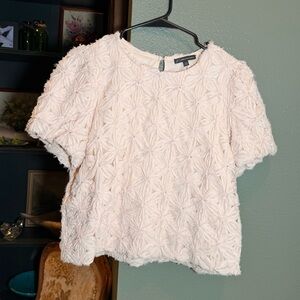 Adrianna Papell Textured Floral Blouse Cream Short Sleeve Top Size S